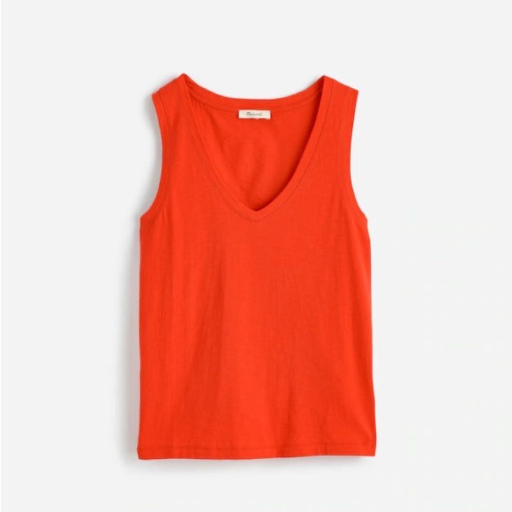 Madewell Slub Relaxed V-Neck Tank Size Medium Bright Flame Coastal Summer Vacay